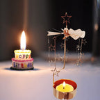 kingnero Rotary Candle Holder Spinning Candleholder Tea Light Candle Powered Carousel Small Gift (Rose Gold Star)