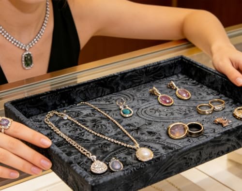 AgentMoon Noble Decorative Jewelry Tray,Luxury Goods Display Board,Bedside Organizer for Eyeglasses iPhone Watch.Original Design Flashing Velour.(Embossing Black) - color: Embossing Black