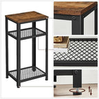 VASAGLE 3-Tier Tall Side Table, Small Telephone End Table Stand with 2 Mesh Storage Shelves for Office, Bedroom, Living Room, Kitchen Cart, Rustic Brown and Black