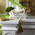 Jetec Decorative Display Books Hardcover, Faux Farmhouse Stacked for Coffee Tables Shelves with Wood Bead Tassels 58 Inch, 3 Pieces, White(Take Time to do, What Makes, Your Soul Happy) - style: Take Time to do, What Makes, Your Soul Happy