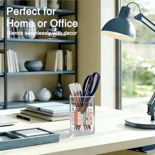 Social Worker Acrylic Organizer Pencil Pen Holder, Book-Themed Desk Organizer, Work Anniversary Social Work Month Gifts for Society Worker Counselor Book Lover, Graduation Gifts for Student - style: Social Worker