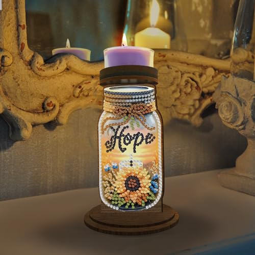 ARTopet DIY Diamond Art Painting Candlestick Holders Wooden Desk Candle Holder Ornament Double Sided Diamond Tabletop Ornaments for Home Decor-Hope - color: Hope