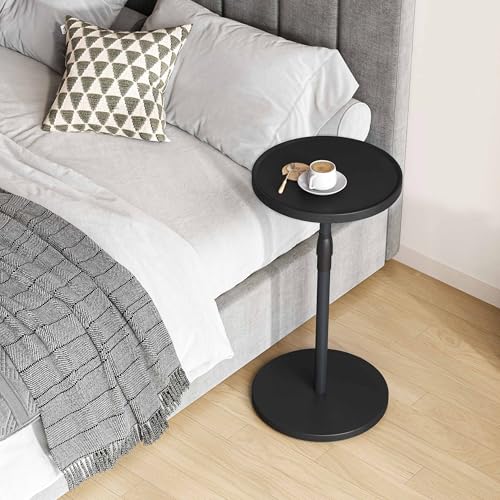 Adjustable End Table, Small Round Side Table, Drink Table for Small Spaces, Pedestal Nightstand for Living Room, Bedroom, Sofa Couch, Black Wood Grain ET-010BW - color: Black Wood Grain