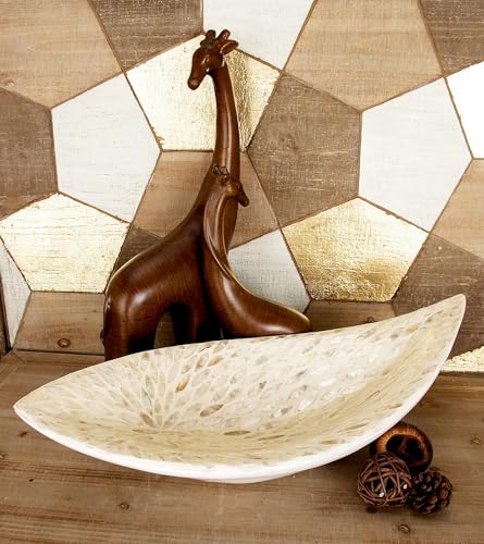 Deco 79 Mother of Pearl Shell Living Room Decor Tray, Oval Serving Tray, 22" x 6" x 10", White