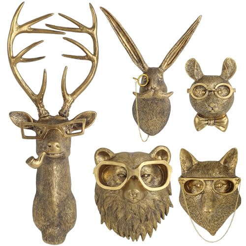 UITWMKTG 5 Pack Animal Head Wall Decor Gold Wall Sculpture Home Decor for Office Bedroom Modern Decor for Men Women - color: 5 Pack