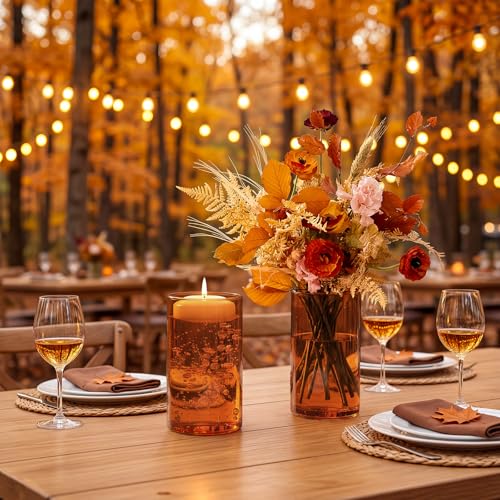 TBWIND 12pcs Amber Glass Cylinder Vases for Centerpieces, 6 Inch Bulk Flower Vases for Wedding Decorations, Hurricane Candle Holder for Floating Candles and Table Home Decor - size: 12 Pack 6 Inch - Amber