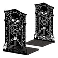 Peacoblue Metal Bookends for Shelves, Modern Decorative Heavy Duty Study Book Ends Stoppers for Office, Desk, Shelf, Room 5.3"x4.3"x7.9" Cast Iron Simple Tall Bookends 1 Pair (Goth Hells Gate) - style: Goth Hells Gate
