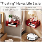 Acrylic Floating Nightstand, Bedside Table, Nightstand Shelf Wall Mounted Bedside Shelf (Red, Small) - color: Red