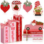 Vercraft 11 Pcs Strawberry Table Decorations Set Strawberry Tiered Tray Decor Spring Summer Wooden Top Farmhouse Rustic Wooden Coffee Table Centerpieces for Home Kitchen Office Decorations - style: Strawberry