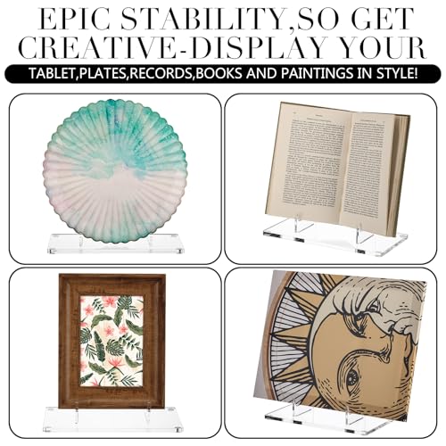 RattanView 2 Pcs Acrylic Book Stand, Clear Easel Stand for Display, Acrylic Plate Picture Frame Display Holder for Picture Book Decorative Plate Platter Photo(6 x 4 x 5.5 Inch) - size: 6 x 4 x 5.5 Inch