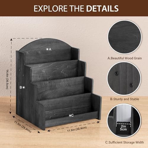 PUERSI Greeting Card Display Stand, Wooden 4-Tier Postcard Display Stand Holder for Sticker, Vendors, Retail Stores, Black - color: Black
