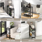 End Table Set of 2 for Small Space, 3-Tier Narrow Side Table with Magazine Holder,Slim Nightstand, Skinny Snack Couch Table in Living Room, Bedroom Study and Balcony (Black) - color: Black-2pcs