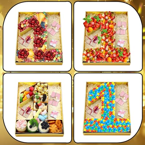 SiliFine 12" Charcuterie Number Shaped Mache with Clear Lid Fillable Sweets Serving Trays Paper Mache Cupcake Candy Box for 2025 Graduation Party Graduation Celebration(Gold,Number 1) - color: Gold, style: Number 1