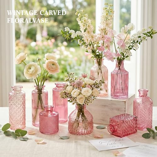 15 Pcs Colored Bud Vase Set,Glass Vases for Flower Centerpieces Wedding & Party Decor,Home Table Decorations,Bud Vases in Bulk for Housewarming (15, Pink) - color: Pink
