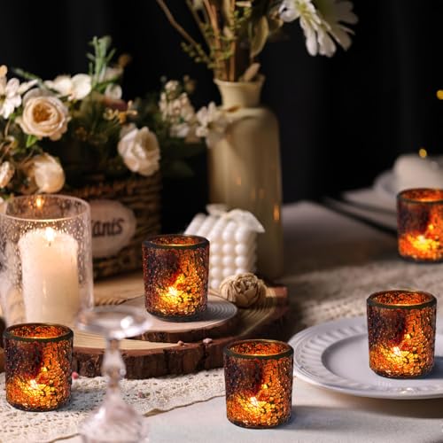 OSALADI Mosaic Candle Holder Votive Candle Holder Mosaic Cracked Tea Lights Candlestick for Thanksgiving Christmas Wedding Decor