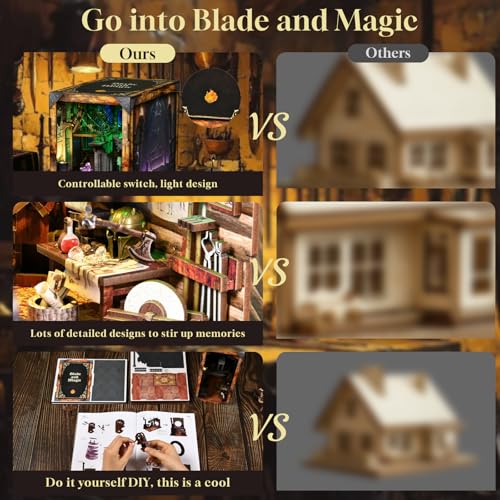 MiniCity Book Nook Kit, DIY Miniature House Dollhouse Kit for Adults and Teens, Booknook Tiny House Bookshelf Decor (Blade and Magic) - style: Sword and Magic