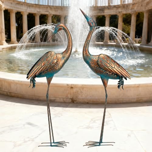 chisheen Garden Crane Statues Blue Heron Metal Yard Art Outdoor Decoration,Large Sculptures for Lawn Patio Porch,39-44 inch,Set of 2