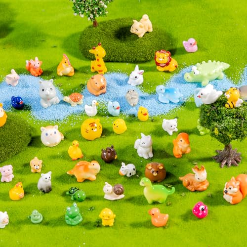 52pc Mini Resin Animal Figurines Set - Enchanted Fairy Garden & Desktop Decor, Eco-Friendly Collectible Gift | Vibrant Miniature Resin Animals for Moms, Women & Nature Lovers