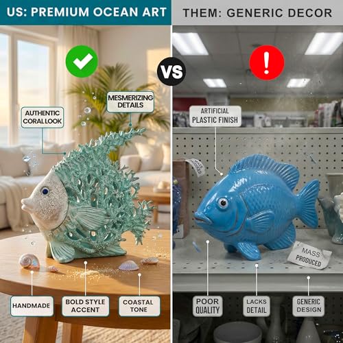 Ocean Decor Coral Reef Angelfish Sculpture Beach Home Decor Coastal Coral Look Tabletop Collection 11 in x 10 in (Seafoam) - color: Seafoam, size: 11" x 10"