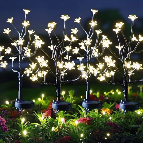 Solar Garden Lights Outdoor Waterproof,Garden Decor Solar Flowers For Outside Decorative,4Pack 2Modes Solar Powered Fairy Outdoor Decorations for Yard Patio Pathway, Gardening Gifts Mothers Day - color: Warm White, size: 4 Pack