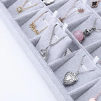 Mornajina 24 Grids Stackable Jewelry Tray Organizer with Removable Dividers, Velvet Jewelry Display Tray for Earrings Necklaces Bracelet Rings Display Showcase - Grey - color: Grey