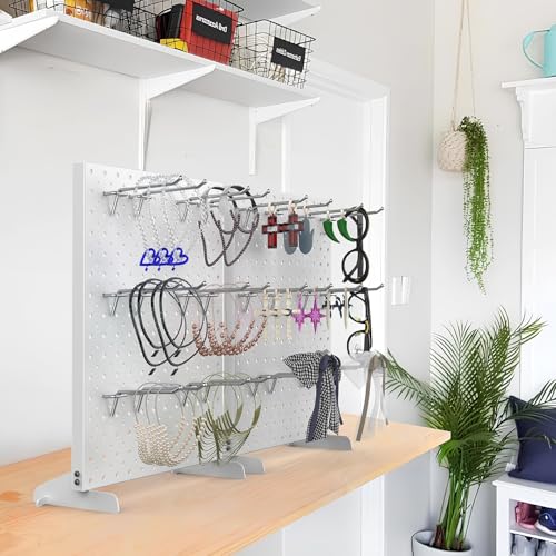 TORACK Pegboard Display Stand for Craft Shows & Fairs, 12 x 16 in Metal Tabletop Pegboard Display with Hooks for Christmas Fair Event(White, Pack of 4) - style: 4-Pack White