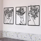 CHENGU 3 Pieces Metal Minimalist Abstract Woman Wall Art Line Drawing Wall Art Decor Single Line Female Home Hanging for Kitchen Bathroom Living Room - style: Leaf Style