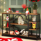 GiftGo 47" Farmhouse Console Tables for Entryway Retro Sofa Table Behind Couch Open Display Storage Shelves for Foyer, Hallway, Front Door,Living Room,Elegant Four-Leaf Clover (Rustic Brown, 47")