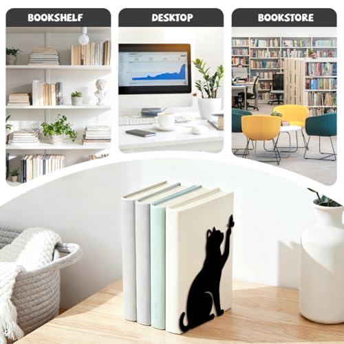 Peacoblue Metal Bookends for Shelves, Modern Decorative Heavy Duty Study Book Ends Stoppers for Office, Desk, Shelf, Room 5.3"x4.3"x7.9" Cast Iron Simple Tall Bookends 1 Pair (Cat and Dog) - style: Cat and Dog
