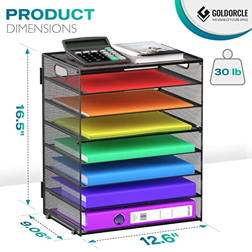 8 Tier Paper Letter Tray Organizer with Handles, Mesh Desk File Holder Storage Organization for Home School Classroom & Office (Black) - color: Black