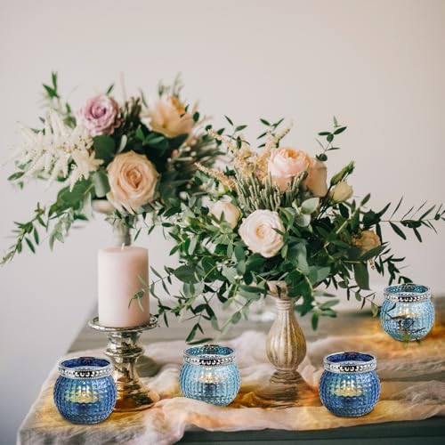 Candle Holder Set of 12, Small Tealight Candle Holder, Vintage Glass Votive Candle Holders for Table Centerpiece Wedding Home Decor Holiday Decor (Blue) - color: Blue