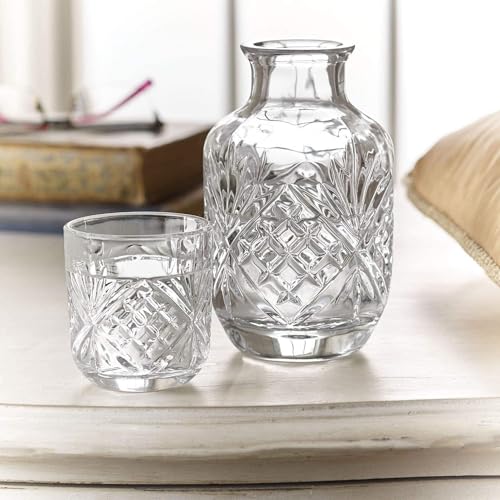 Godinger Bedside Night Carafe - Cup and Bottle to Keep Next To Your Bed for a Handy Midnight Drink, 16oz - color: Clear