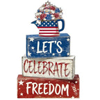 4th of July Table Decorations Patriotic Memorial Day Tiered Tray Decor Wooden Freedom Block Signs Independence Farmhouse 250th July Fouth Centerpiece for Tables Wooden Sign for Home Decor - style: Freedom