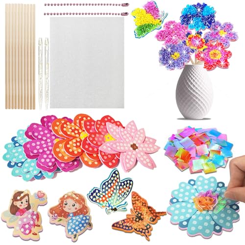 JRD&BS WINL Poke in Fun Art Kit for Kids Ages 3 up, Flower Bouquet Creative Decor Mess Free Art Set for Children Fun Activity Gifts for Boy and Girls 4-8 Year Old DIY Fabric Craft (Flower Bouquet) - style: Flower Bouquet