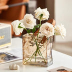 Handmade Leather - Handle Handbag - Style Glass Vase - Simple Elegance for Your Space(Amber) - color: Amber