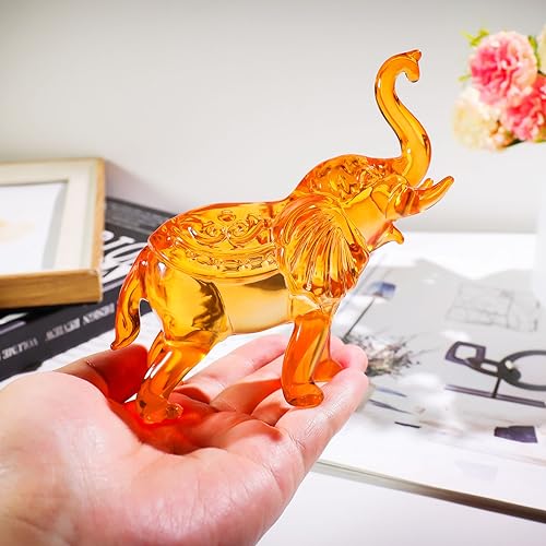YWHL Amber Crystal Elephant Figurine Gifts for Women, Handmade Glass Statue Decor Gift for Elephant Lovers, Art Crystal Animals Figurines Collectible for Home Decoration - color: Amber