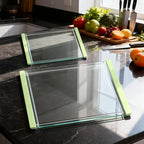 Tempered Glass Cutting Board Set for Kitchen Counter - Dishwasher Safe with Juice Grooves, Non-Slip Silicone Edges & Beveled Grip - 16"x12" & 12"x8" Serving Tray (Green) - color: Green