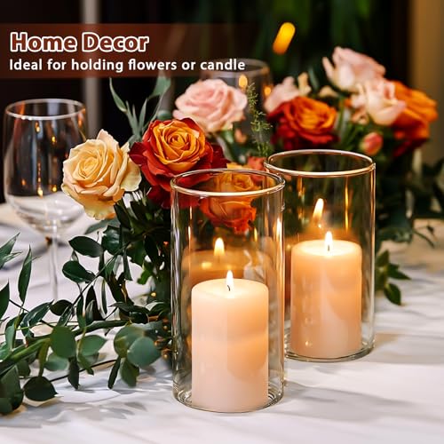 UPBUD 6 Inch Glass Cylinder Vases for Centerpieces | 12Pcs Clear Small Flower Vase for Wedding Decorations, Floating Candle Vases in Bulk, Hurricane Candle Holders for Table, Home Décor - color: 6 Inch
