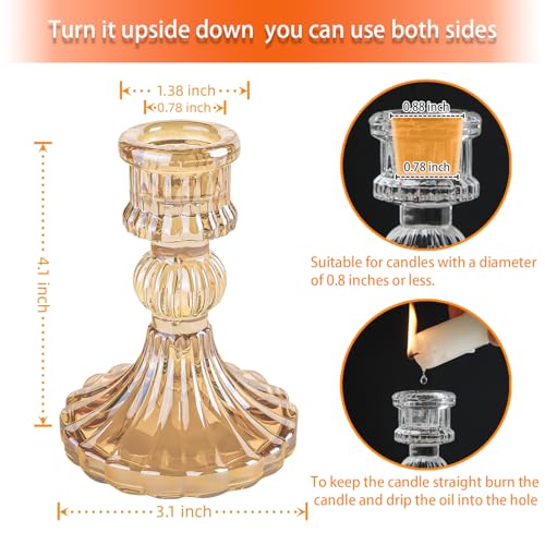 Glass Candlestick Holder,Striped Taper Candle Holders,Set of 6 Candle Stand for Table Centerpieces, Home Decor,Weddings,Festival and Parties (Amber Stripe Pattern) - color: Amber Stripe Pattern