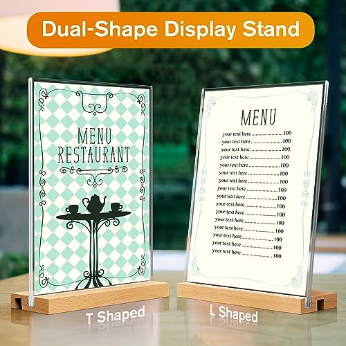 MaxGear L/T Shape Acrylic Sign Holder, 8.5 X 11 Clear Table Display Stand with Wooden Base, Flyer Menu Holder Photo Frames Paper Stand for Office, Wedding, Restaurants, Hotels 3 Pack - size: 8.5''x11'', style: 3 Pack