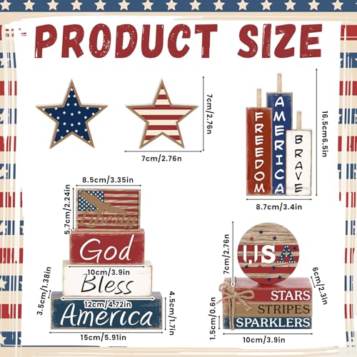 Vercraft 11 Pcs 4th of July Decorations Patriotic Memorial Day Tiered Tray Decor Set Blue Red White Table Centerpieces Sign for Independence Day Office Tiered Tray Home Shelf 250th Anniversary - style: Patriotic