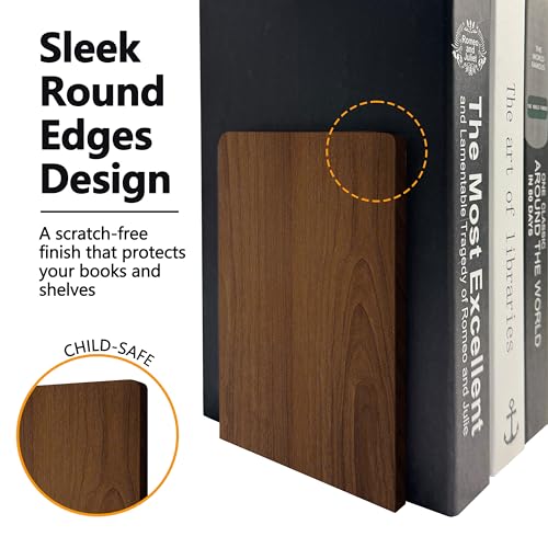 Brosisincorp Walnut Wood Book Ends for Shelves - Hand Polished Edges, Non-Skid Bookends for Heavy Duty Book Holders Office Desk Shelves Decorative Book Organizer, 6.69"H x 4.72"W x 3.94"L (3 Pairs) - color: 3 Pairs-square