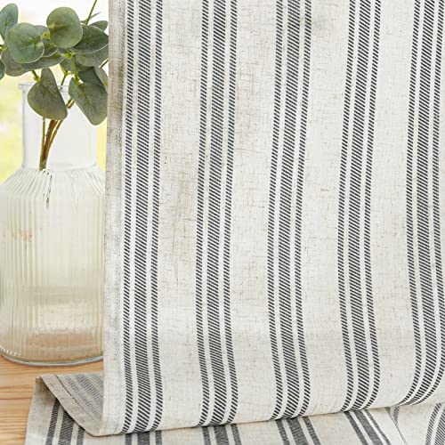 jinchan Linen Striped Kitchen Curtains 24 Inch Farmhouse Small Cafe Curtains Balanced Stripe Half Window Light Filtering for Bathroom Living Room Laundry 2 Panels Black on Linen - color: Striped Chocolate Black on Linen, size: 26"W x 24"L (Pack of 2)