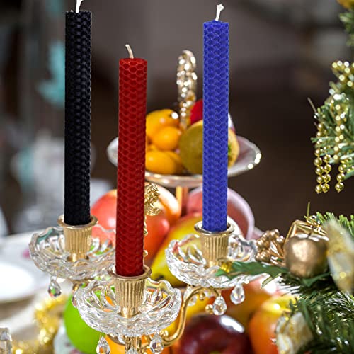DEYBBY Natural Beeswax Taper Candles,Honeycomb Design Hand-Rolled Beeswax Candles, Dripless and Smokeless, Set of 6(Black) - color: Black, size: 6 Pack