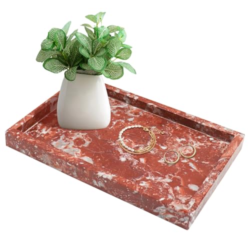 Luxury Red Marble Vanity Tray .11.8 Inch x 7.9 Inch Bathroom Countertop Organizer Stores & Displays Perfume, Cosmetics, Jewelry Natural Stone Decor