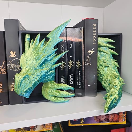 Dragons Awakening Book End – Fantasy Book Nook Insert for Dragon Readers – Unique Home Decor for Bookshelves & Libraries (Head and Tail - Lightning Dragon) - color: Head and Tail - Lightning Dragon