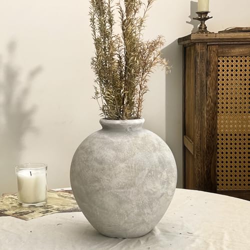 Rustic Ceramic Vase, 7.87 Inch White Grey Handmade Flower Vases for Farmhouse Decor, Decorative Pottery Vase for Living Room & Bedroom, Vintage Ceramic Rustic Vases for Kitchen & Entryway - color: White Gray