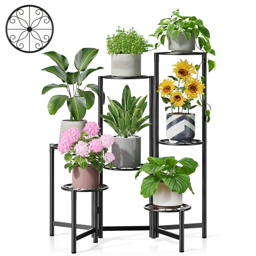 Plant Stand Outdoor,7 Tier Foldable Corner Tall Plant Shelf for Multiple Plants Flower Pot Holder Display Stand for Living Room Balcony Garden Patio -BlackS - color: BlackS, size: 7-Tiers
