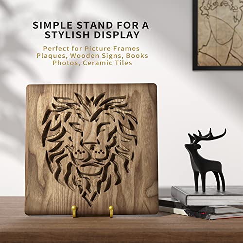 IPAME 6 Inch Metal Square Wire Plate Stands for Display - Gold 2 Pack Holder Stand + Picture Frame Easel for Book, Decorative Plaque, Photo, Platter - size: 6 Inch