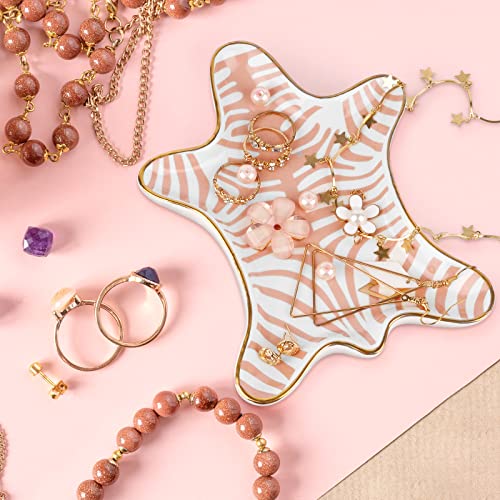 Trycooling Hand Painted Tiger Skin Ceramic Jewelry Dish Small Jewelry Rack Tray Rings Bracelets Earrings Trays Holder (Pink) - color: Pink